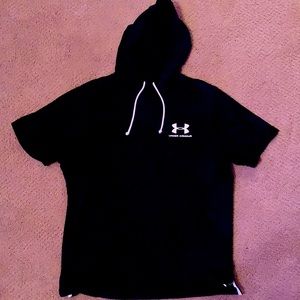 Black Under Armour short sleeve hood tee.